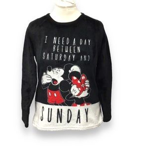 Disney Mickey & Minnie Soft Fleece Long Sleeve Pajama Top, Black Soot, size L